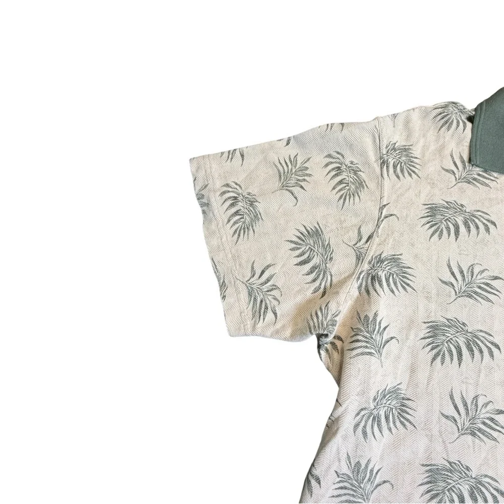 Men's Cream and Green Patterned Polo Shirt Size L - Picture 3 of 7